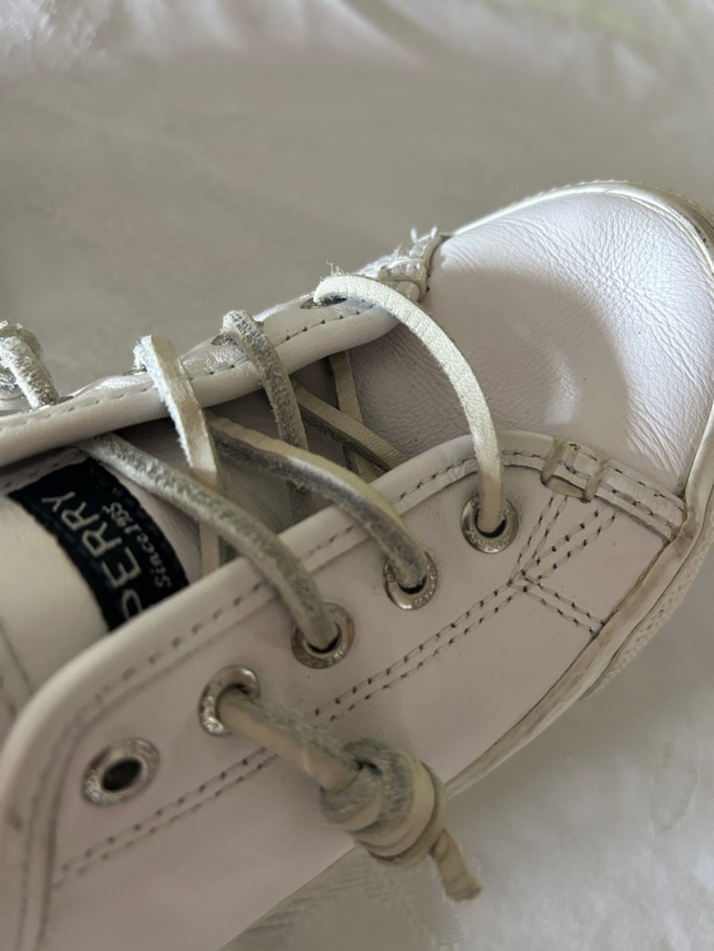 Sperry white boat tie knot lace  Leather Lace-Up Boat Shoes
